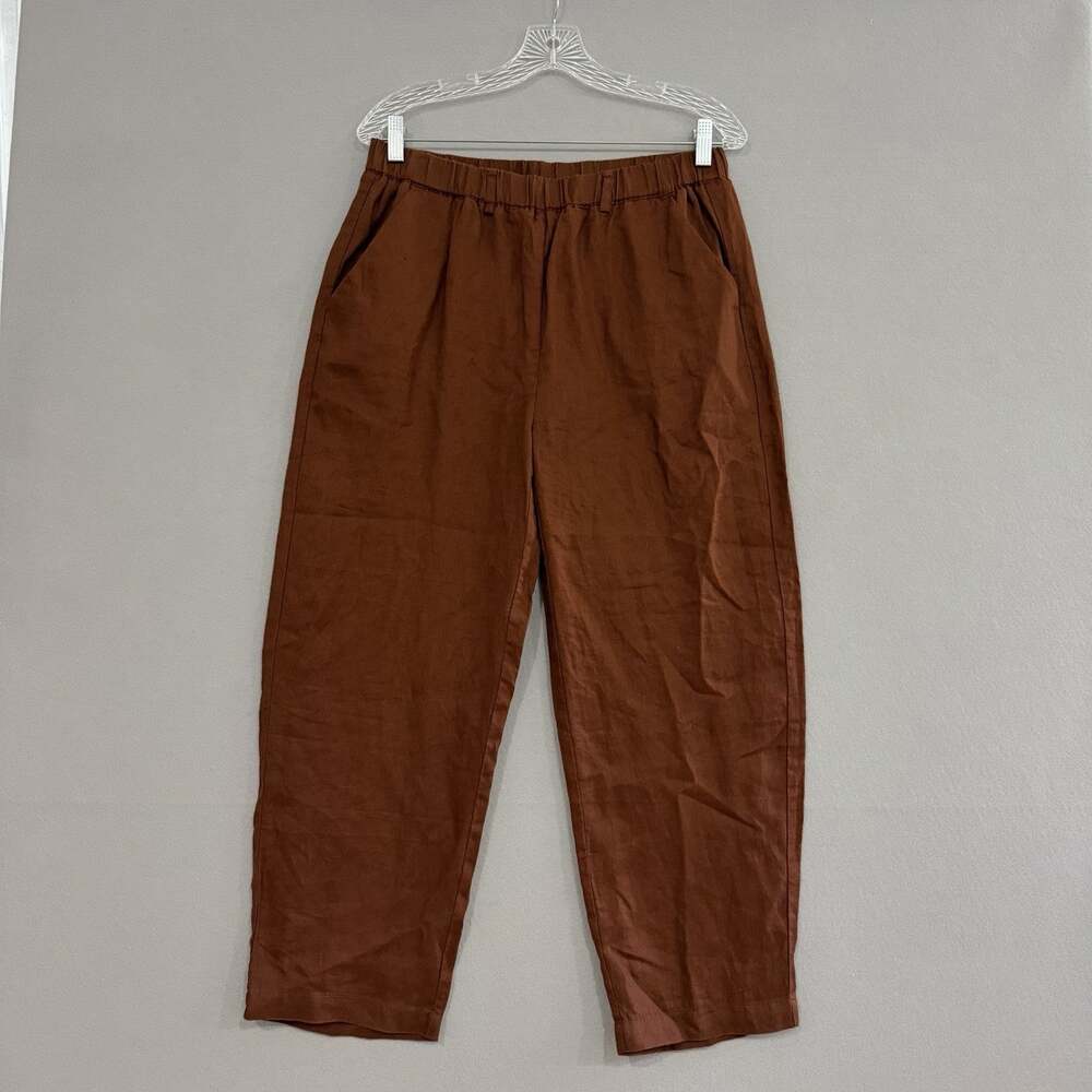 NWT Quince Linen Pants Women's Medium Brown Elastic Waist Tapered European Flax